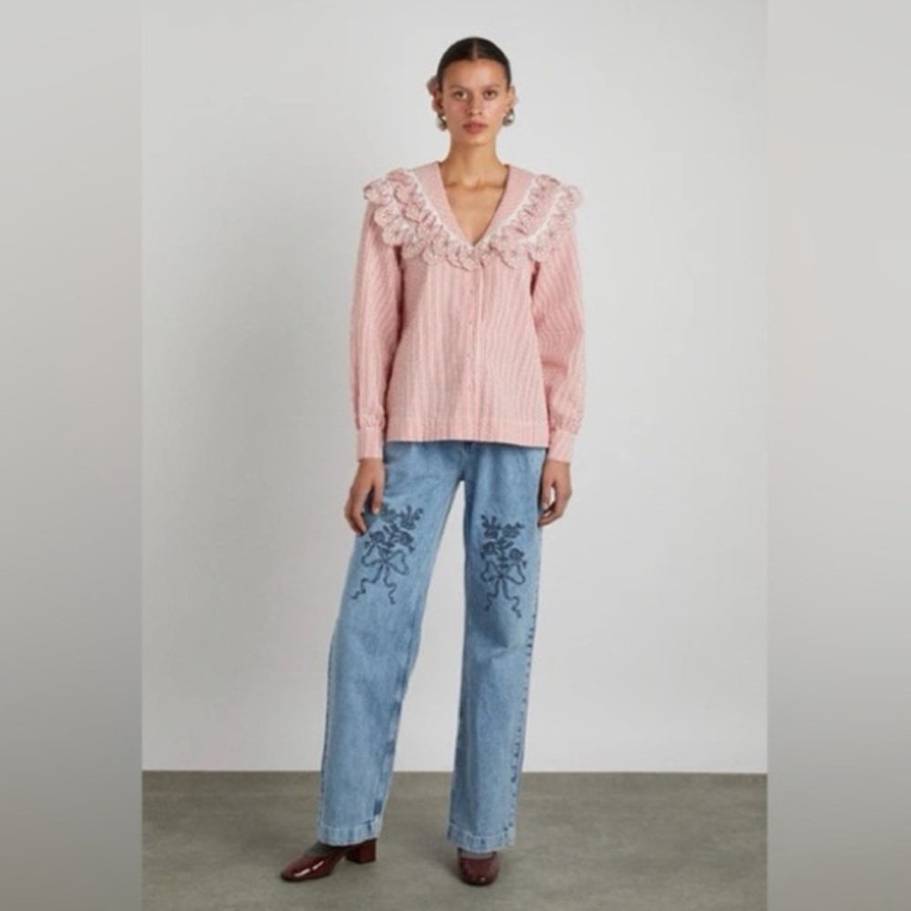 NWT Damson Madder Babysitter Embroidered Bow Jeans Size UK 10 US 6 - Picture 2 of 5